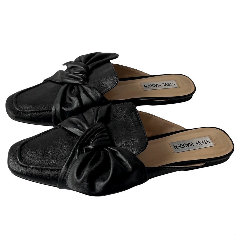 Steve Madden Black Isla Leather Bow Mule Slides Slip-On Size 7.5
